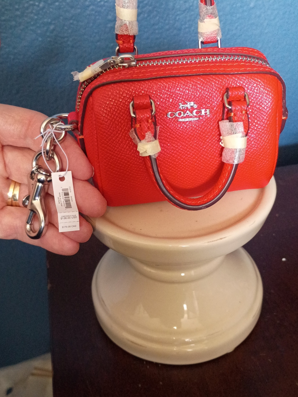 COACH NWT Mini Satchel Key Ring in Vibrant Red